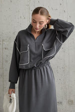 Toptan Füme Biyeli Sweatshirt Ve Etek Takım