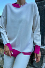 Toptan Fuşya Yaka Ve Manşet Garnili Triko Kazak