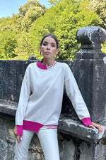 Toptan Fuşya Yaka Ve Manşet Garnili Triko Kazak