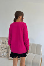 Toptan Fuşya Zikzak Boncuklu Triko Kazak