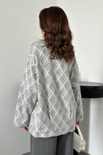 Toptan Gri Polar Baklava Ekose Ceket