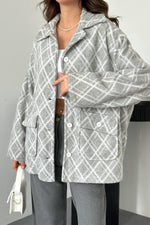 Toptan Gri Polar Baklava Ekose Ceket