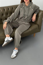 Toptan Haki Kapüşonlu Sweatshirt Ve Kargo Pantolon Takım