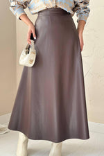 Toptan Kahverengi Deri Uzun Etek