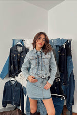 Toptan Mavi Işıltılı Kot Ceket Takım