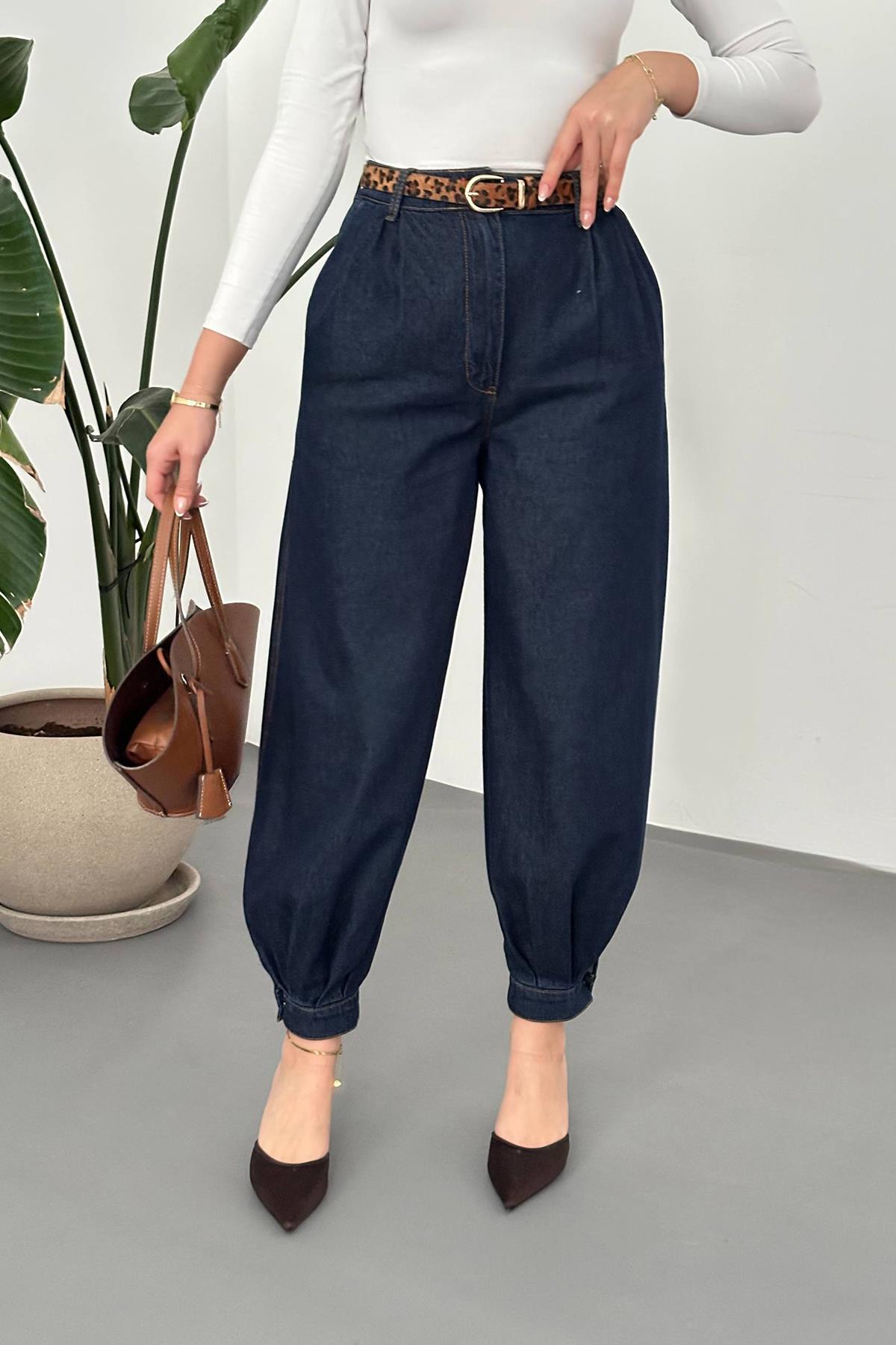 Toptan Mavi Paçası Pileli Kot Pantolon