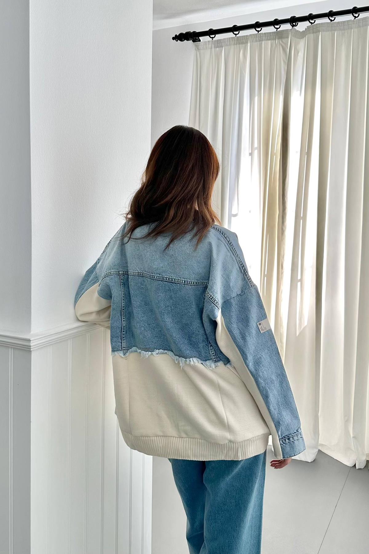 Toptan Mavi Triko Garnili Kot Ceket