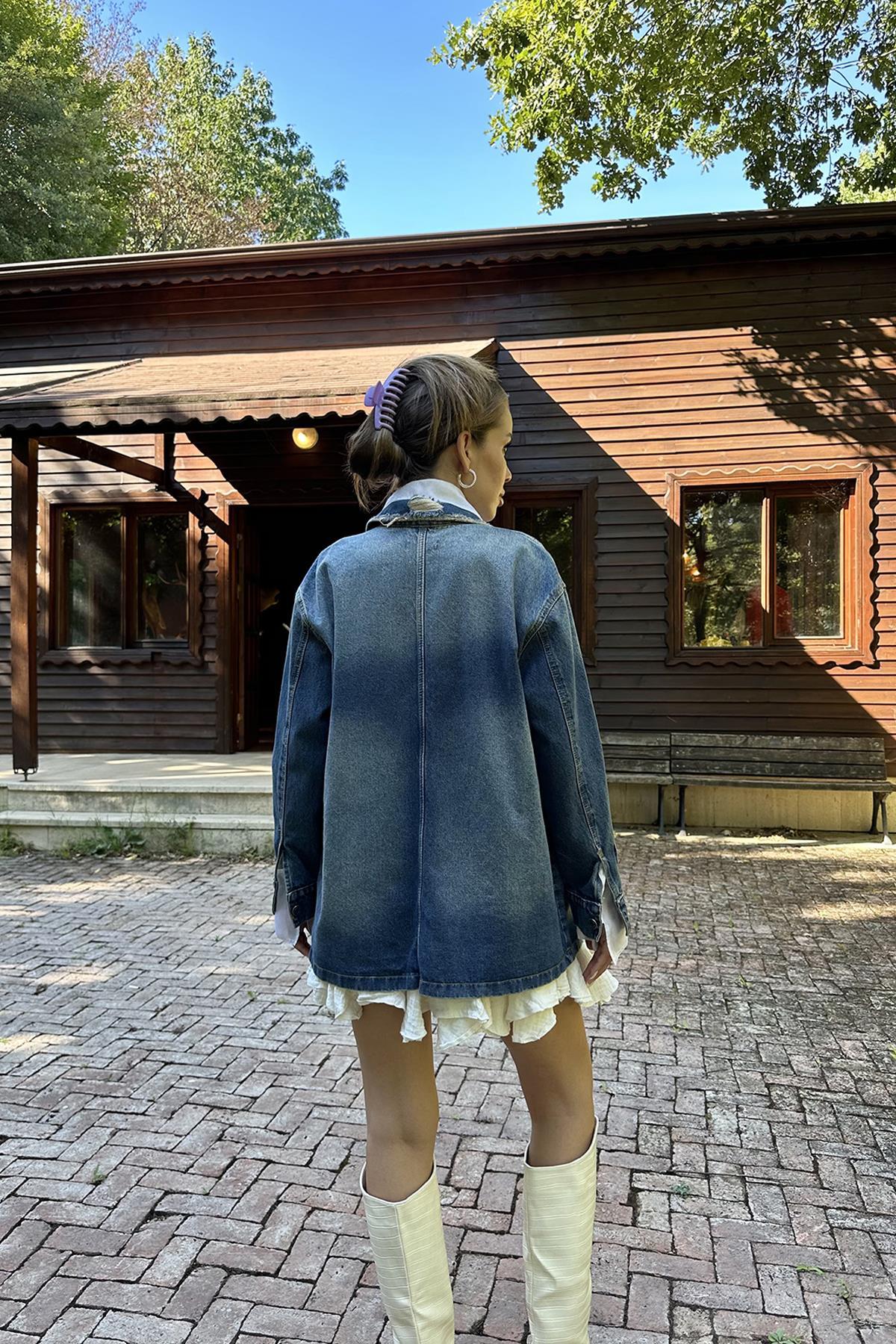 Toptan Mavi Vintage Kot Ceket