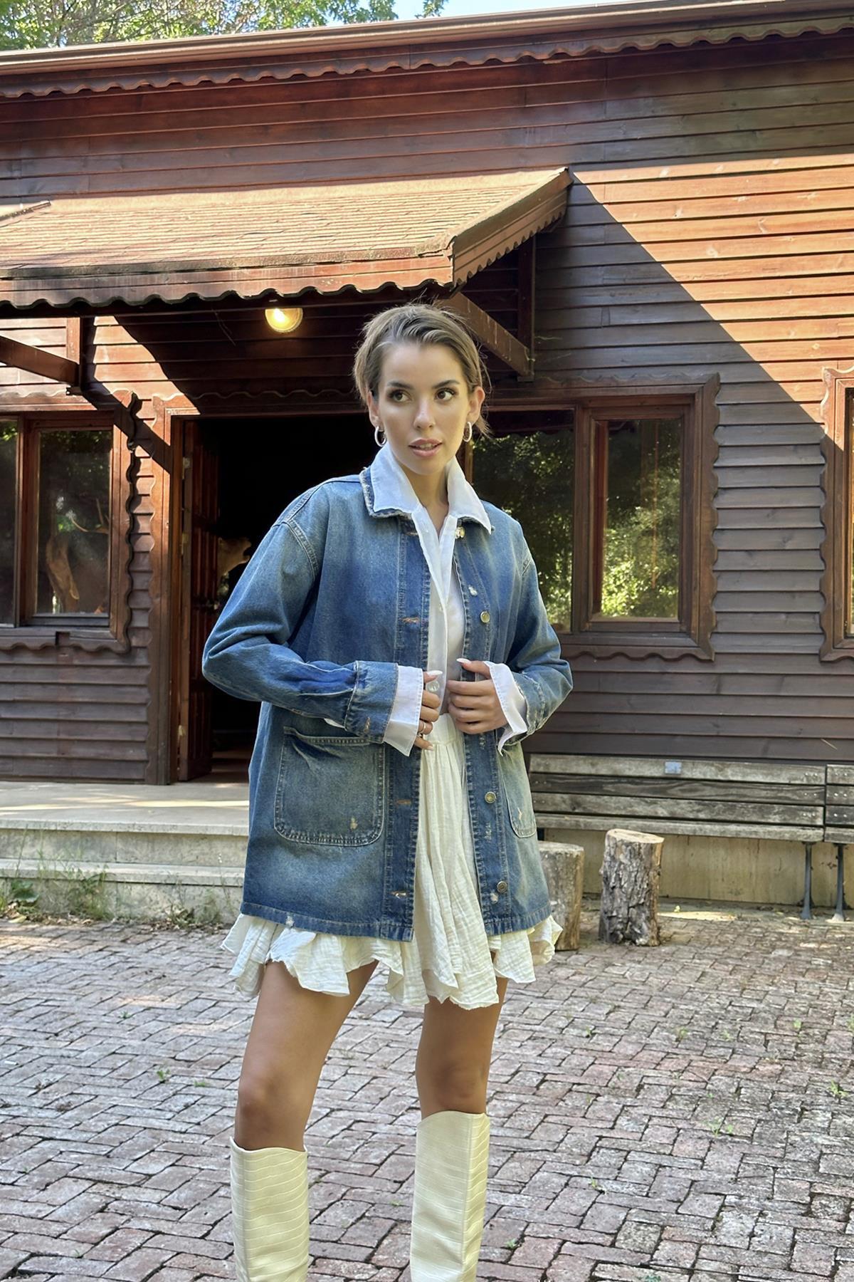 Toptan Mavi Vintage Kot Ceket