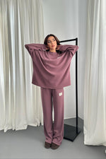 Toptan Mor Klasik Fitilli Kazak Ve Pantolon Takım