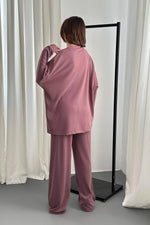 Toptan Mor Klasik Fitilli Kazak Ve Pantolon Takım