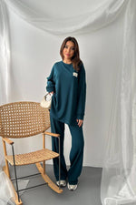 Toptan Petrol Klasik Fitilli Kazak Ve Pantolon Takım