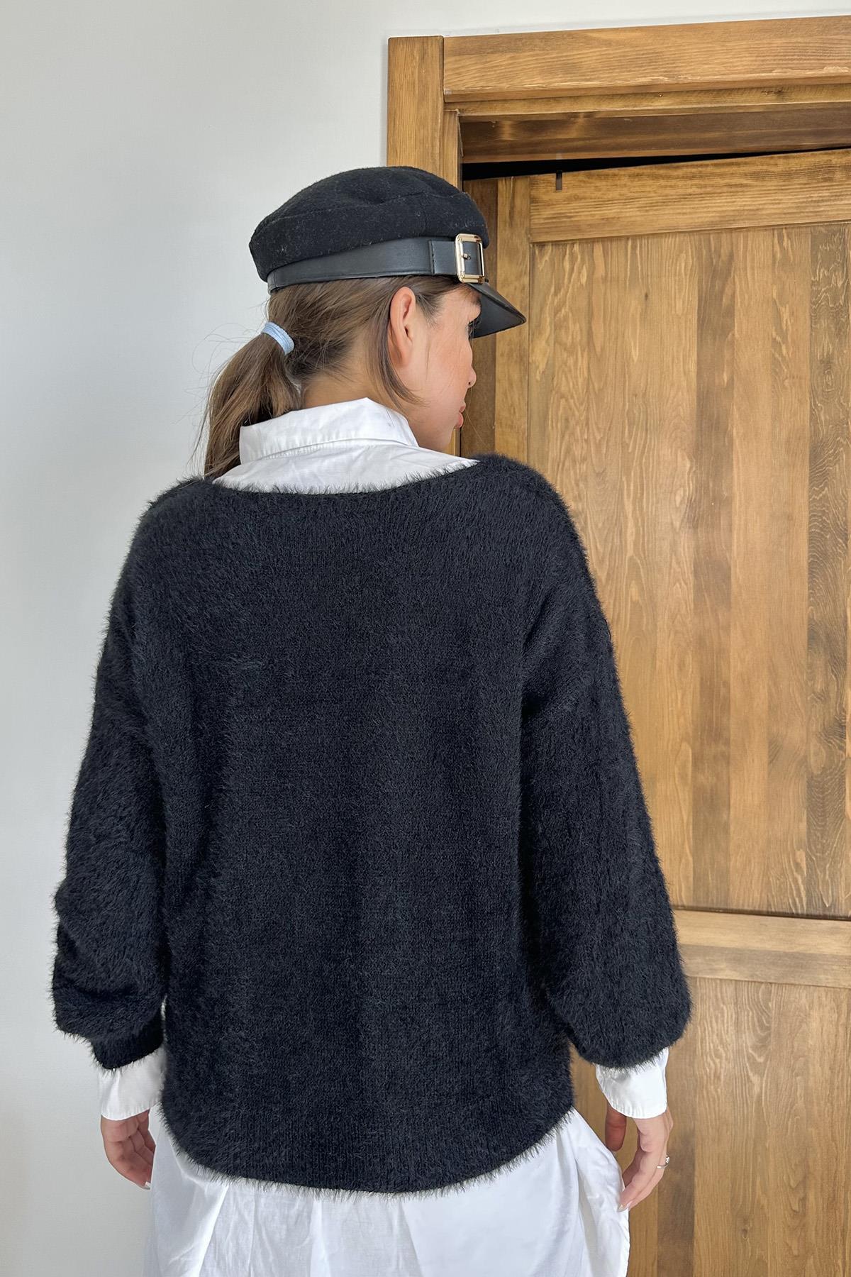 Toptan Siyah Baklava Desenli Triko Kazak