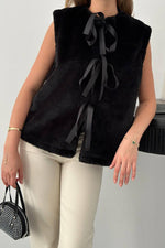 Toptan Siyah Fiyonklu Peluş Yelek