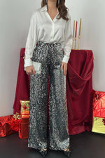 Toptan Siyah Gümüş Beli Lastikli Pullu Pantolon