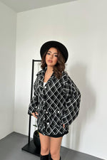 Toptan Siyah Polar Baklava Ekose Ceket