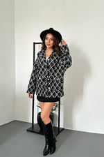 Toptan Siyah Polar Baklava Ekose Ceket