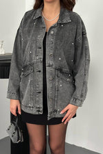 Toptan Siyah Taşlı Kot Ceket