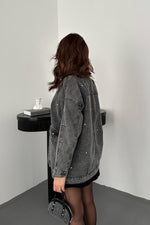 Toptan Siyah Taşlı Kot Ceket