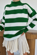 Toptan Yeşil Çizgili Triko Kazak