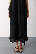 Asimetrik Bağlamalı Uzun Bohem Elbise - Siyah