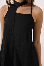 Asimetrik Bağlamalı Uzun Bohem Elbise - Siyah