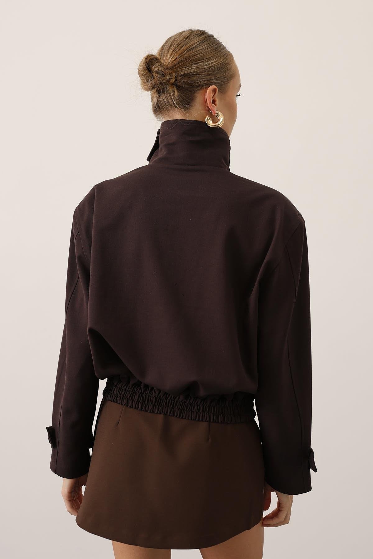 DÜĞMELİ KISA CEKET - Kahve