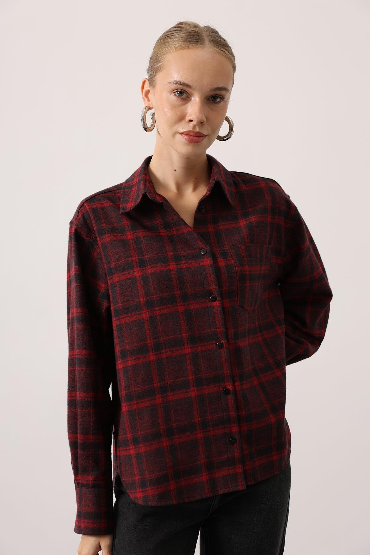 EKOSELİ OVERSİZE GÖMLEK - Bordo