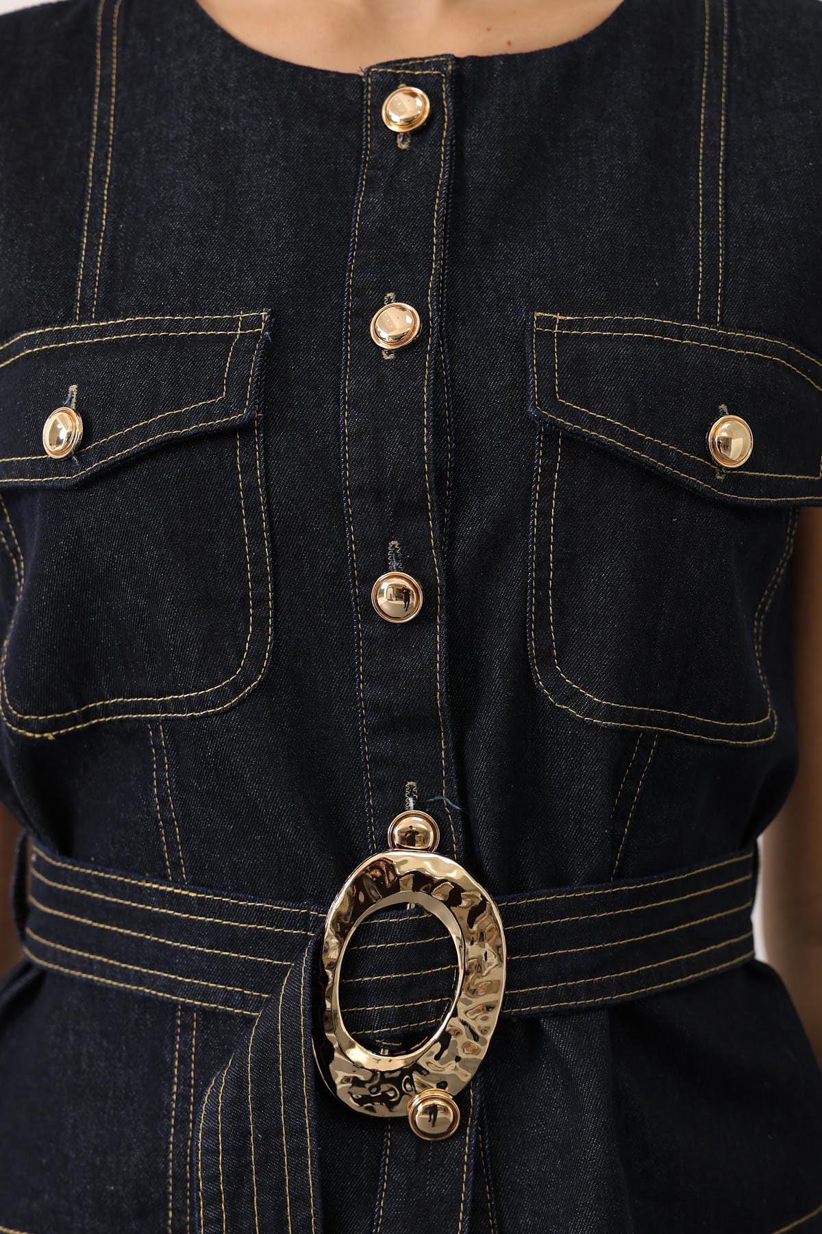 GOLD DETAYLI DENİM TAKIM - Lacivert