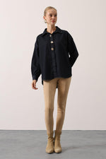 GOLD DETAYLI OVERSİZE DENİM GÖMLEK - Lacivert