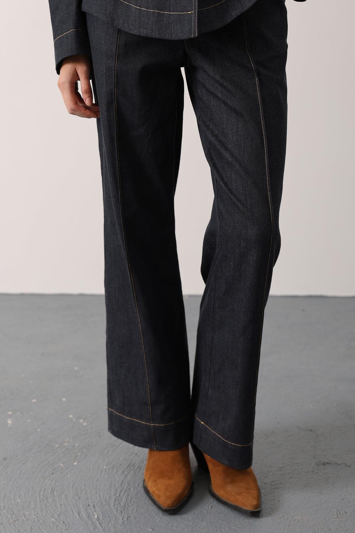 KEMERLİ FİT DENİM TAKIM - Lacivert