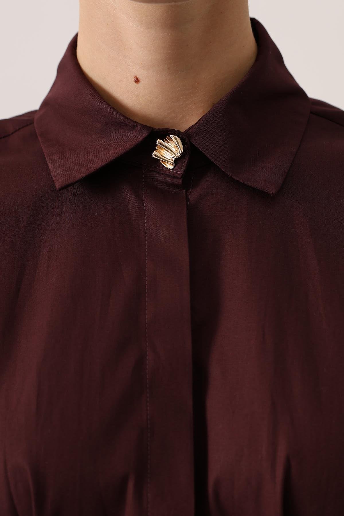 PİLELİ GOLD DETAYLI GÖMLEK - Bordo