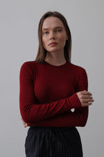 Uzun Kol Crop Top - Bordo