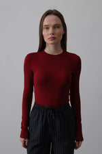 Uzun Kol Crop Top - Bordo