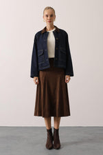 YAKASI KONTRAST DENİM OVERSİZE CEKET - Lacivert