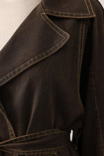 YIKAMA EFEKTLİ BAĞLAMALI DENİM CEKET - Kahve