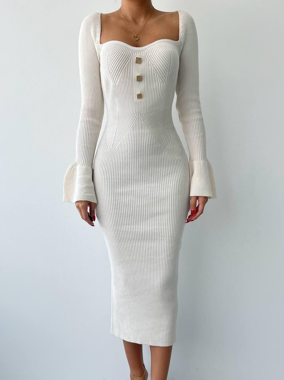 Zenica Düğme Detay Triko Elbise