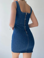 Zippe Detaylı Denim Elbise