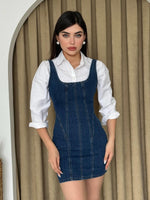 Zippe Detaylı Denim Elbise