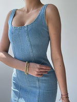 Zippe Detaylı Denim Elbise