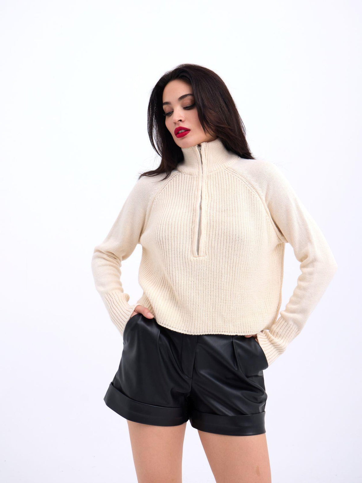 3309 Pullover mit Reißverschluss, Creme