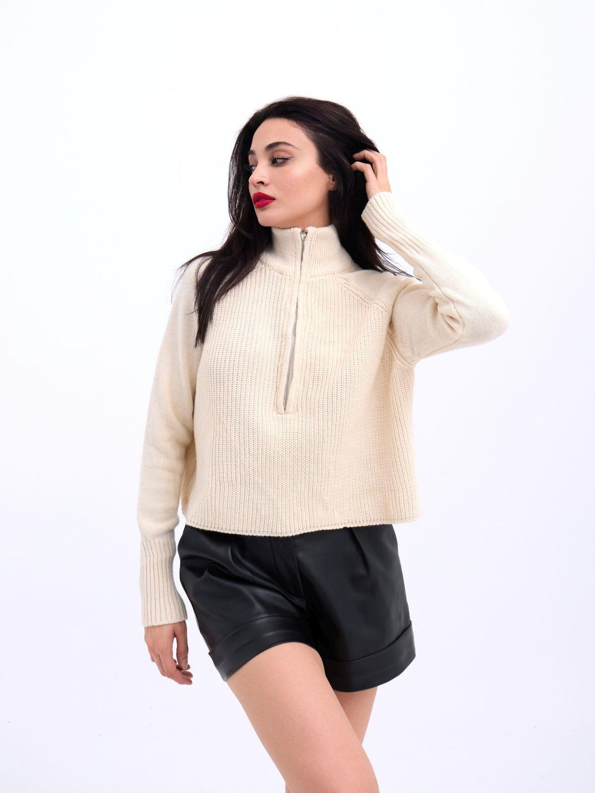 3309 Pullover mit Reißverschluss, Creme