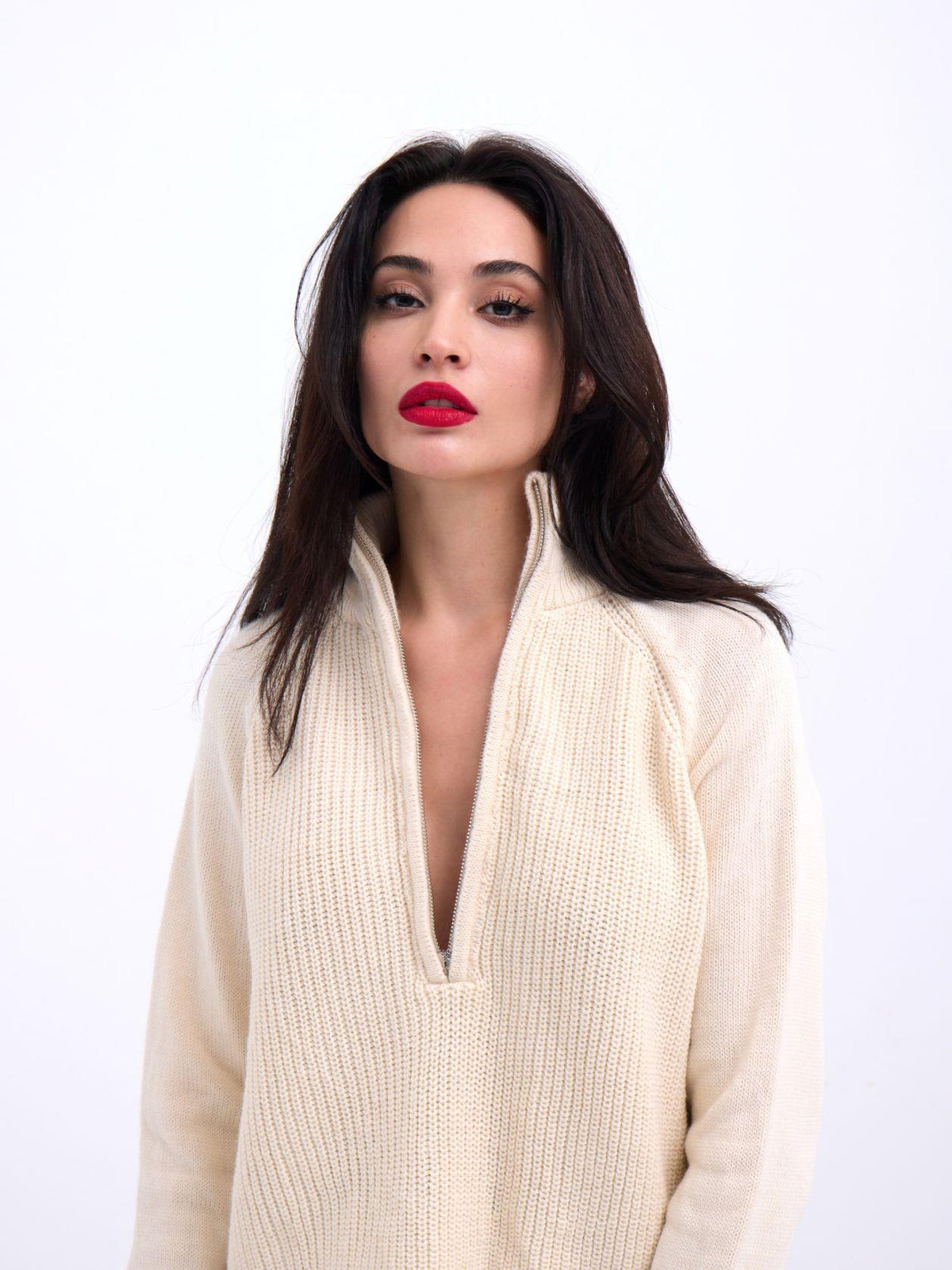 3309 Pullover mit Reißverschluss, Creme