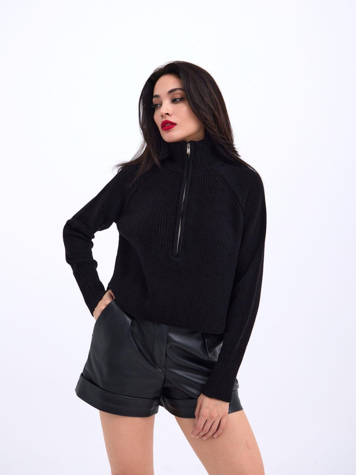 3309 PULLOVER MIT REISSVERSCHLUSS-SCHWARZ