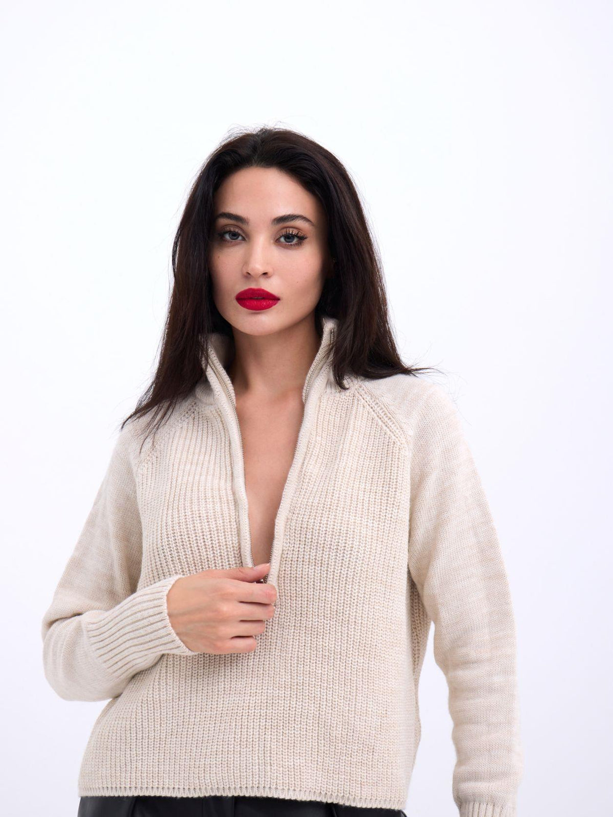 3309 Pullover mit Reißverschluss – Stein