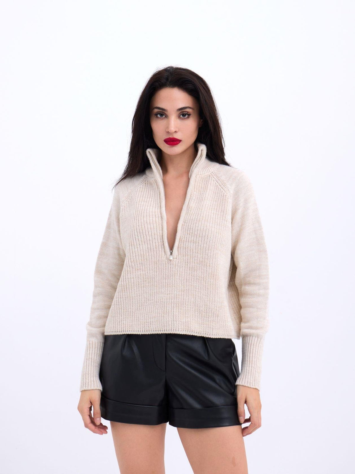 3309 Pullover mit Reißverschluss – Stein