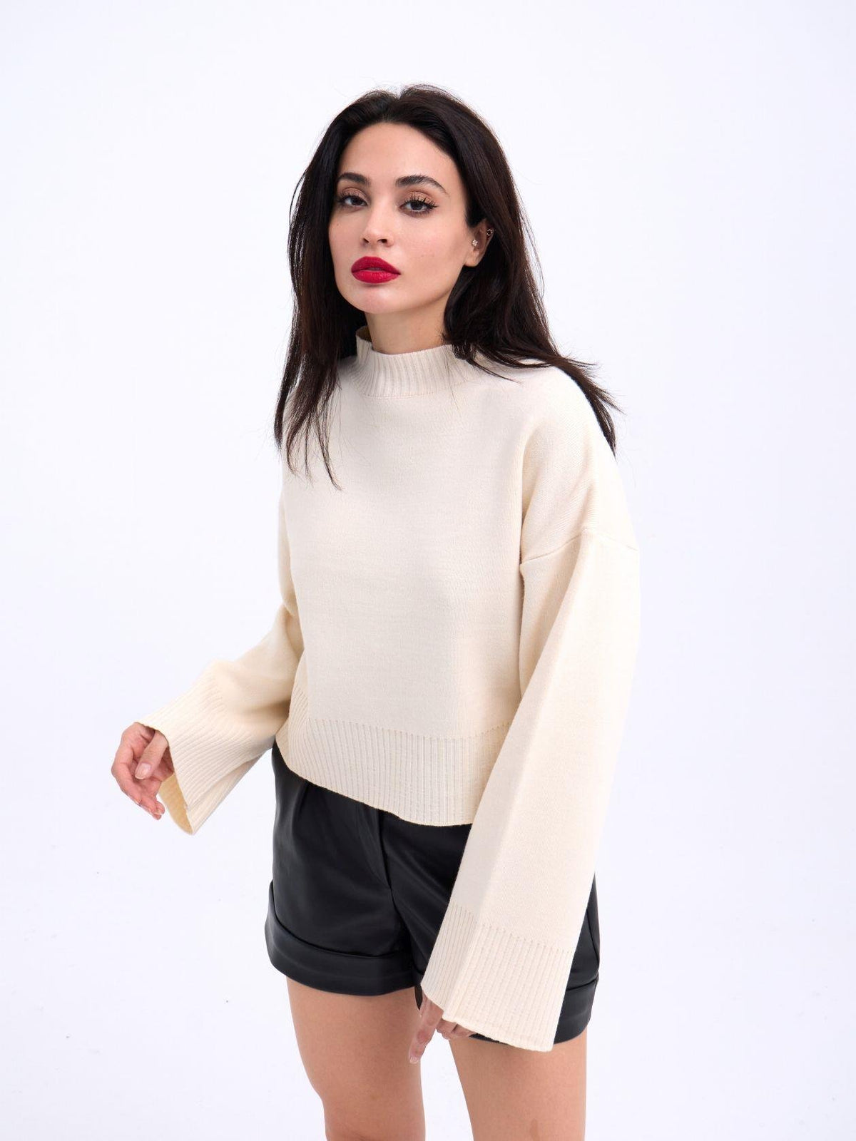 3628 Pullover mit weiten Ärmeln, Creme