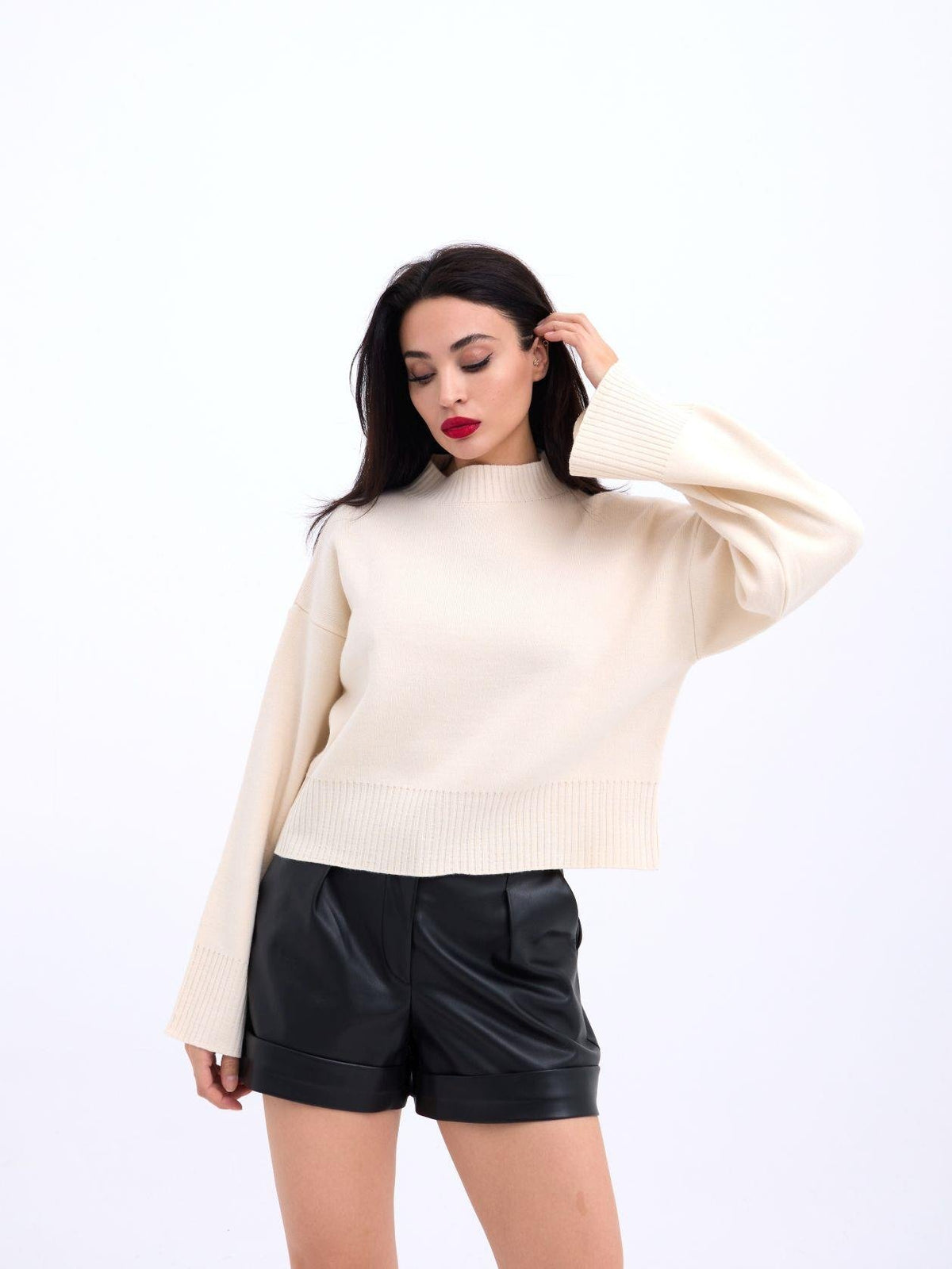 3628 Pullover mit weiten Ärmeln, Creme