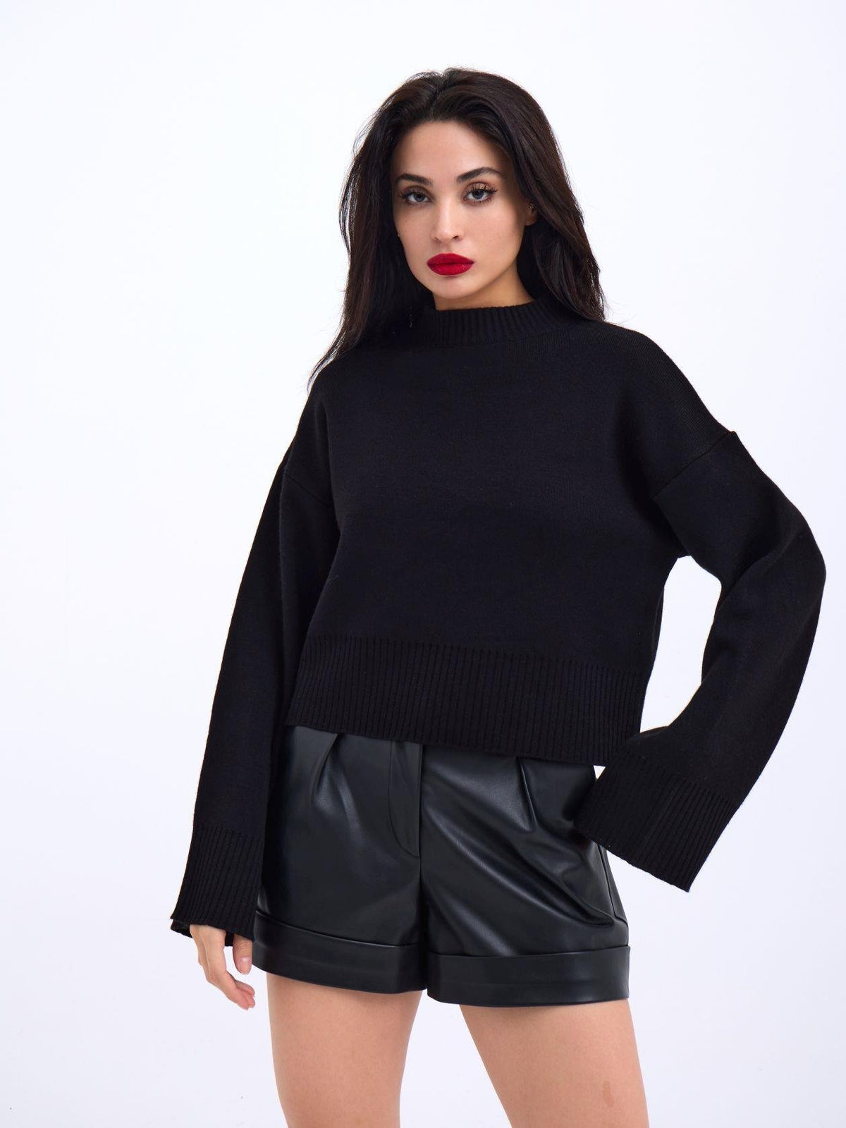 3628 PULLOVER MIT WEITEM ÄRMELN-SCHWARZ