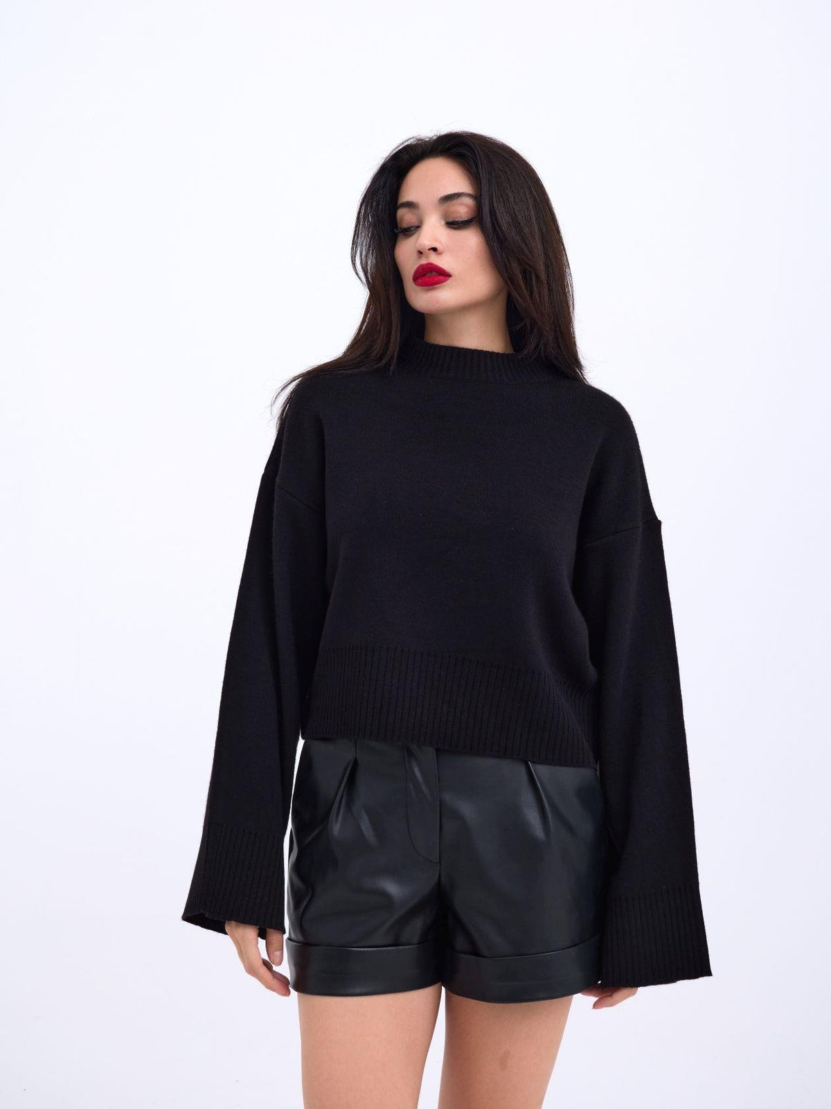 3628 PULLOVER MIT WEITEM ÄRMELN-SCHWARZ